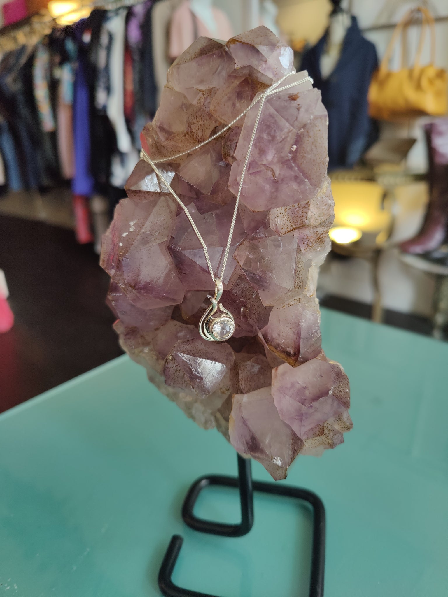 Sterling Silver Necklace with Silver & Crystal Quartz Pendant