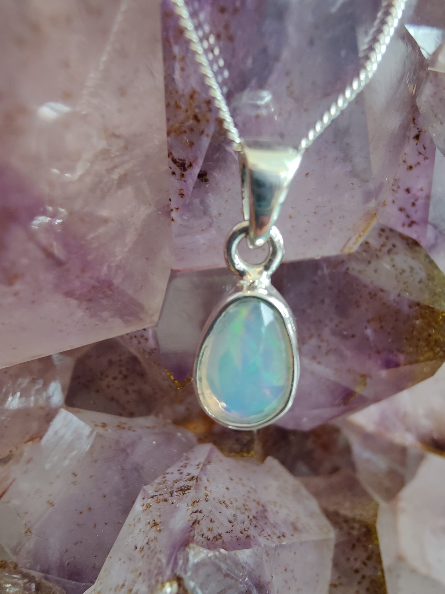 Sterling Silver & Opal Pendant Necklace