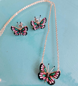 Multicolor Butterfly Necklace & Earring Set