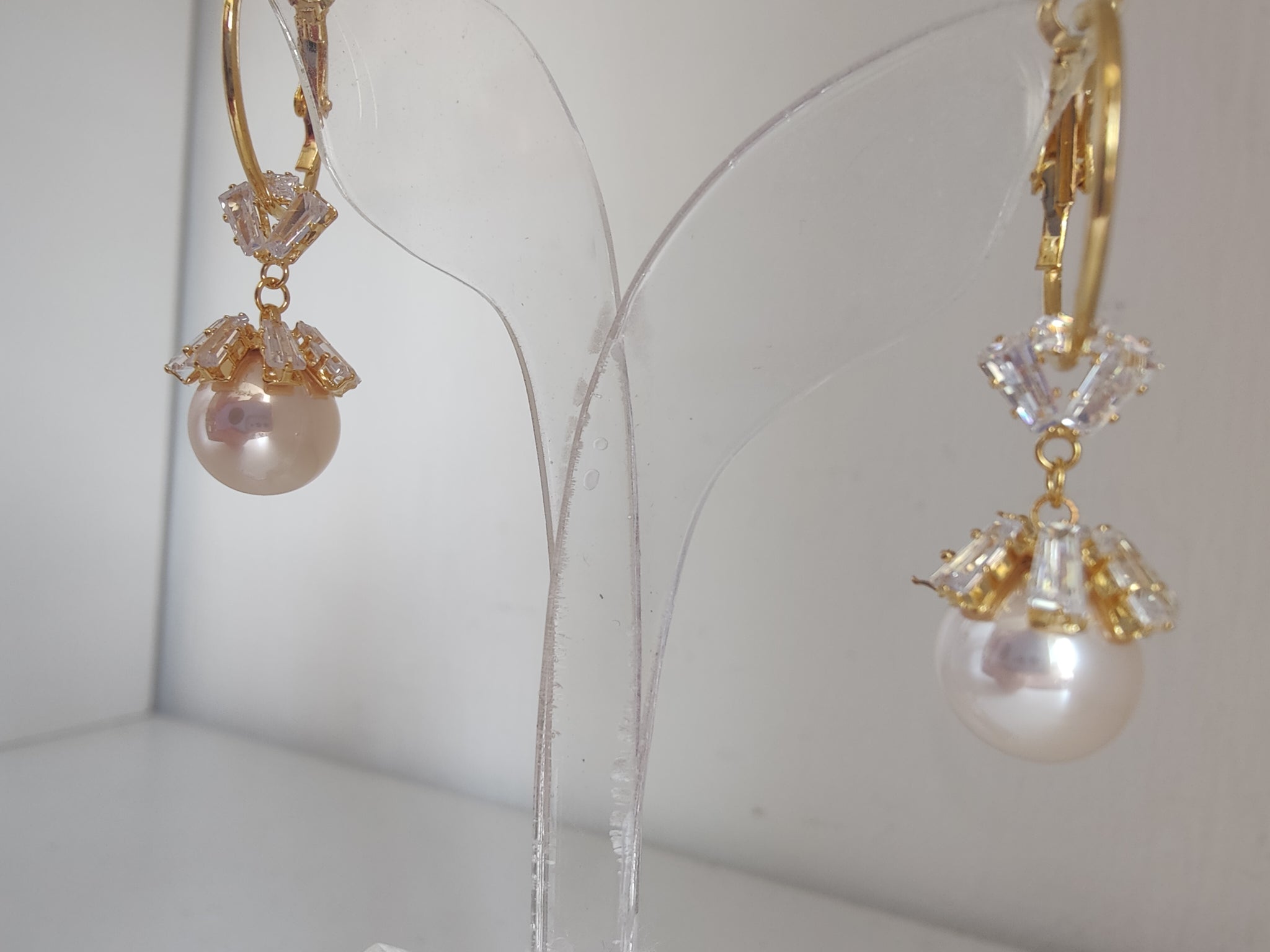 Gold Tone and Pearl Style Drop Earrings