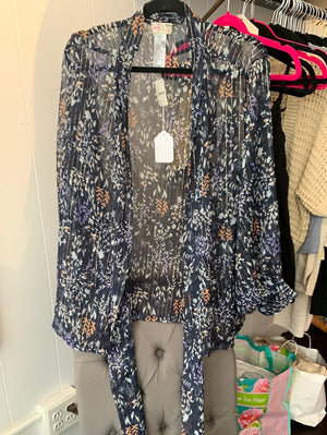 Blue & Floral Sheer Free People Tie Top, One Size