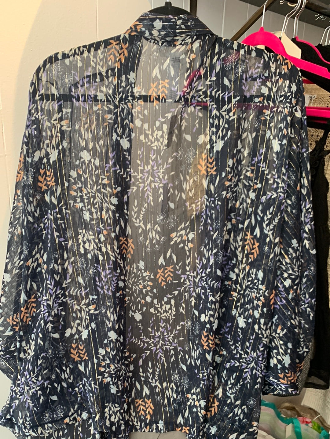 Blue & Floral Sheer Free People Tie Top, One Size