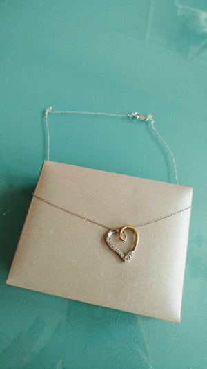 Sterling & Gold Heart Necklace with Diamonds