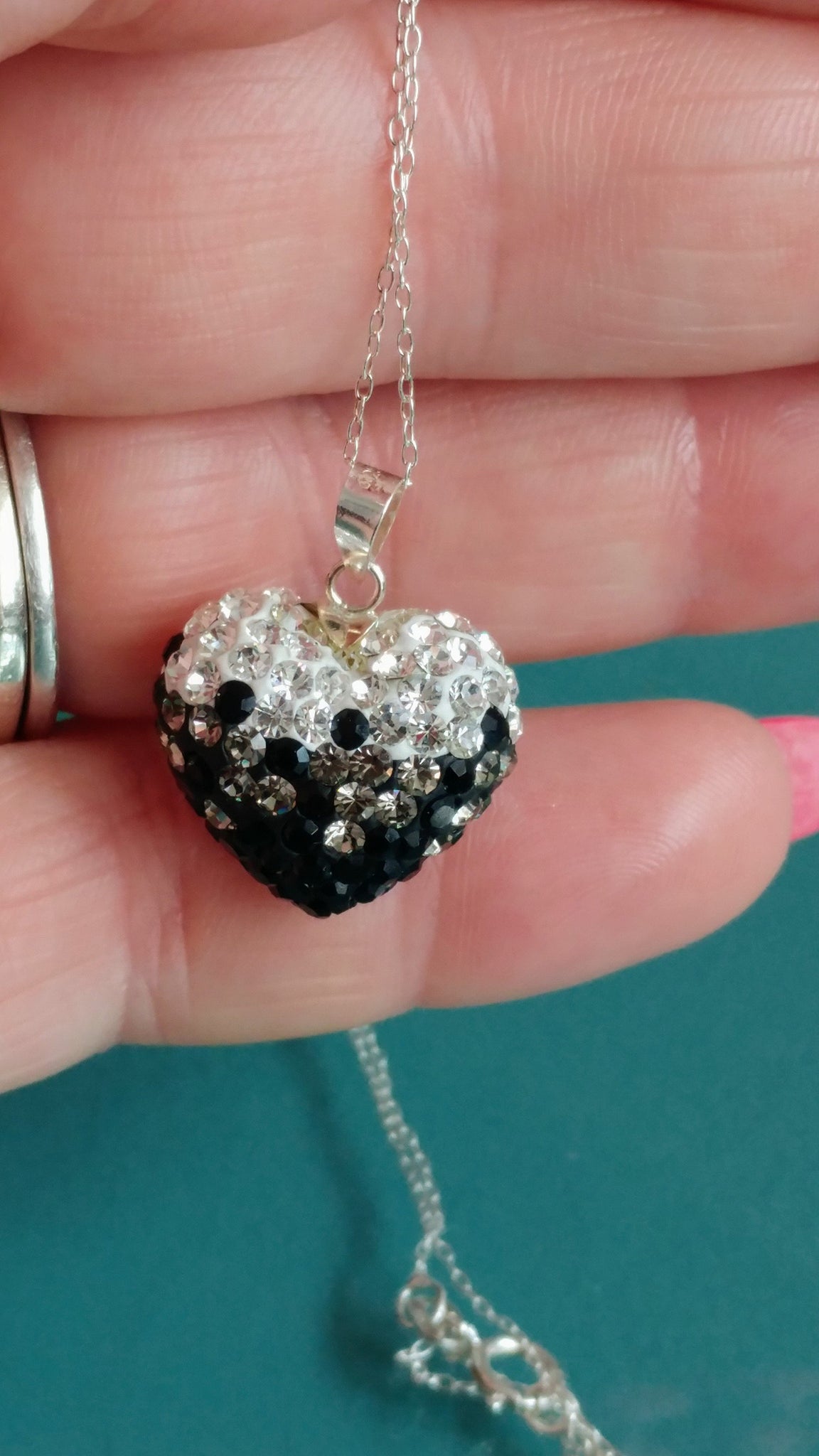 Black & White Swarovski Heart Pendant Necklace