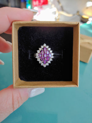 Purple & CZ Marquis Style Sterling Ring, size 6