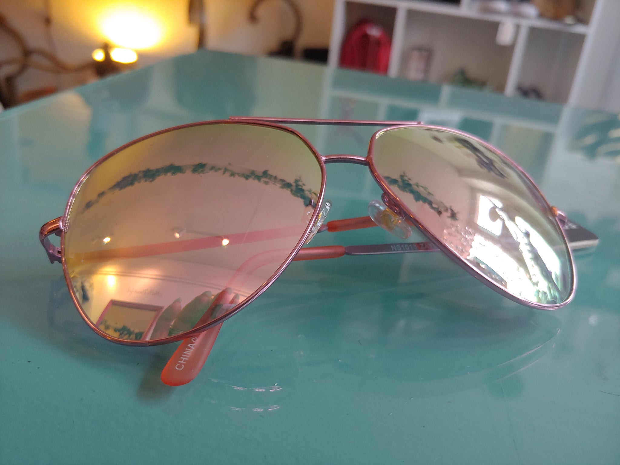 Pink Reflective Aviator Sunglasses
