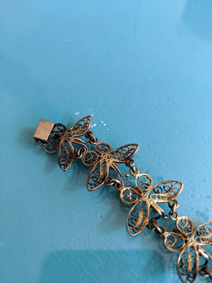 Vintage Brass Butterfly Bracelet & Earrings