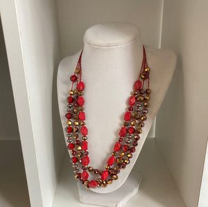 Red Beaded Layered Necklace