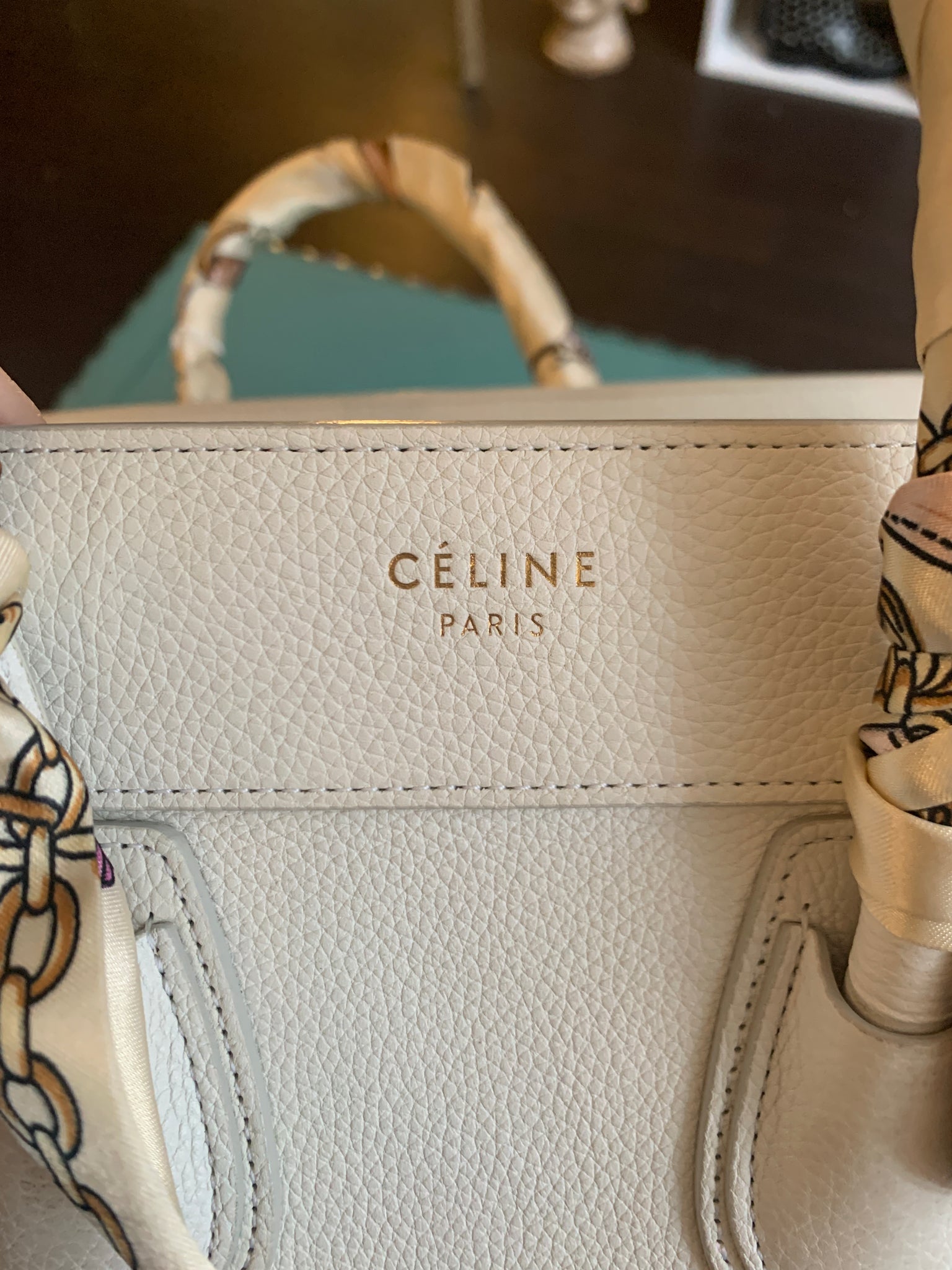 Celine Micro Luggage Handbag Off White