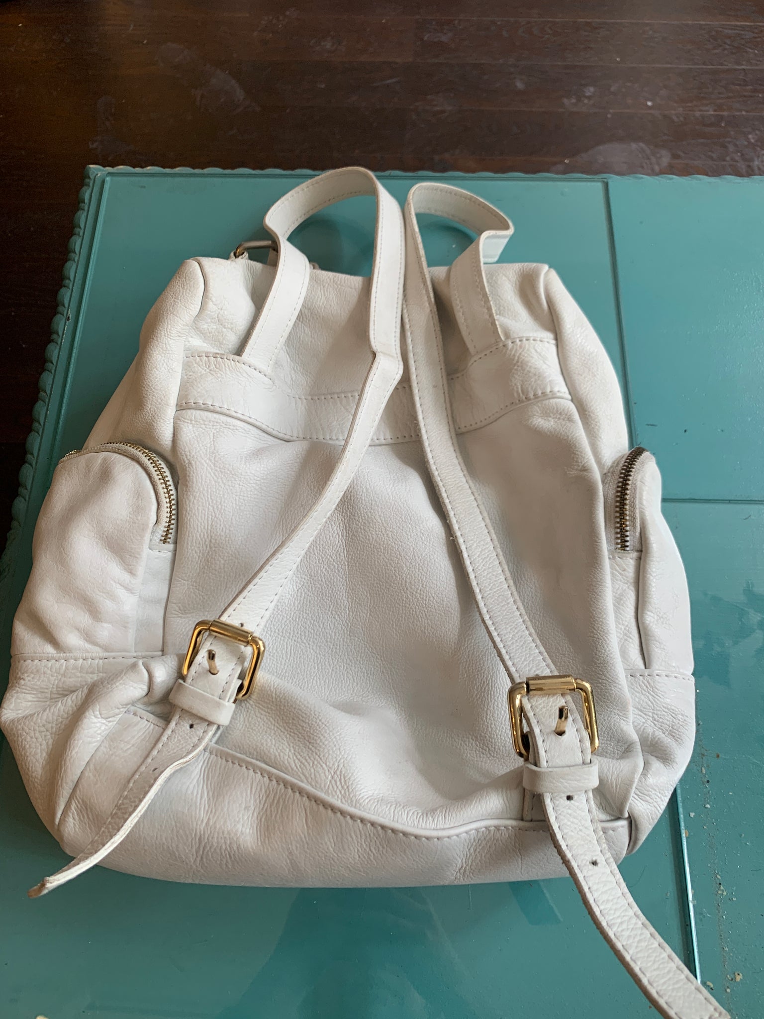 Laura Di Maggio White Leather Convertible Backpack Handbag