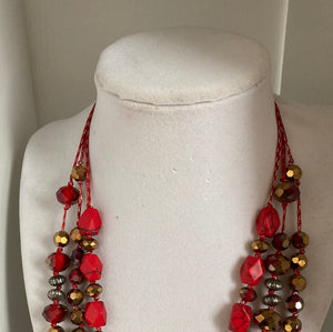 Red Beaded Layered Necklace