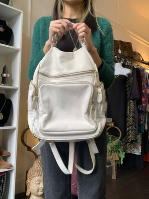 Laura Di Maggio White Leather Convertible Backpack Handbag