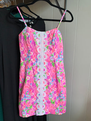 Neon Pink Floral Lilly Pulitzer Dress, size 2